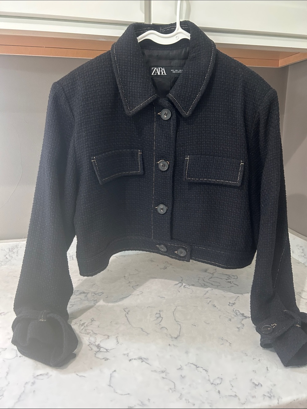 Zara Navy Blue Tweed Jacket